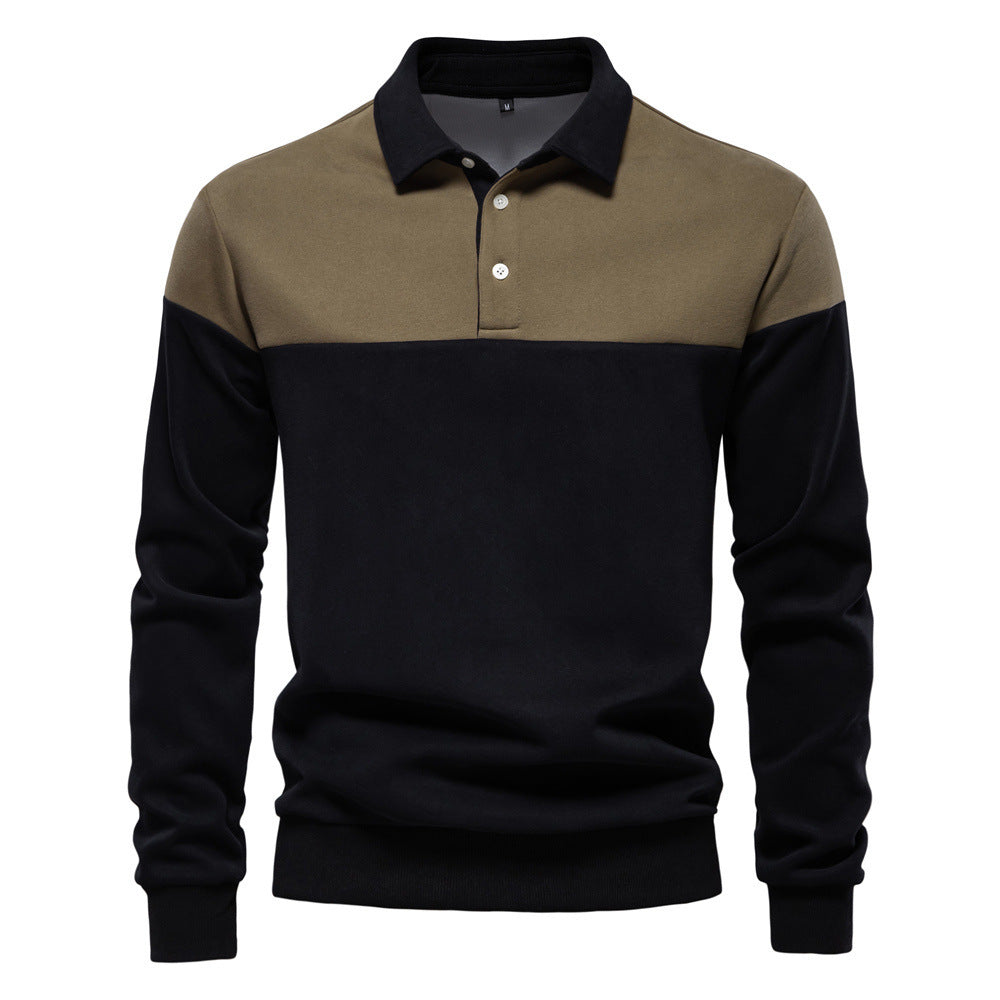 Men's sporty-elegant long-sleeve polo in rugby style with contrasting collar and wide chest panel Mune Fashion
