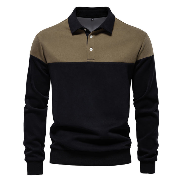 Men's sporty-elegant long-sleeve polo in rugby style with contrasting collar and wide chest panel Mune Fashion
