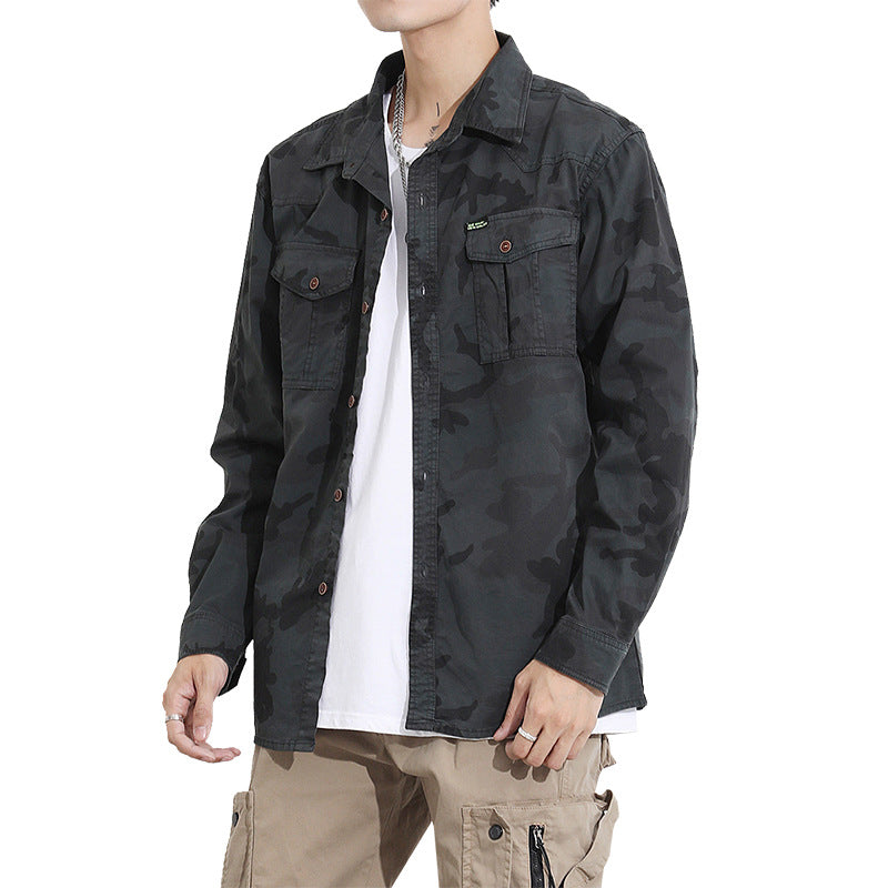 Herren Camouflage-Fieldshirtjacke aus leichtem Baumwoll-Twill mit Brusttaschen Mune Fashion