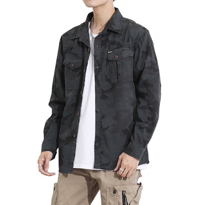 Herren Camouflage-Fieldshirtjacke aus leichtem Baumwoll-Twill mit Brusttaschen Mune Fashion