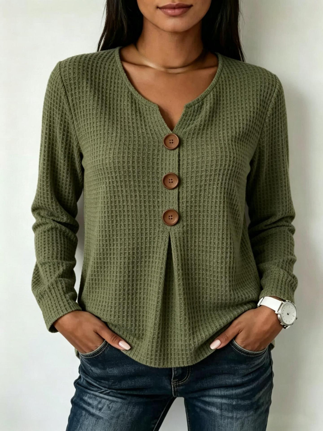 Women's Stylish Long Sleeve Shirt with Button Details Mune Fashion