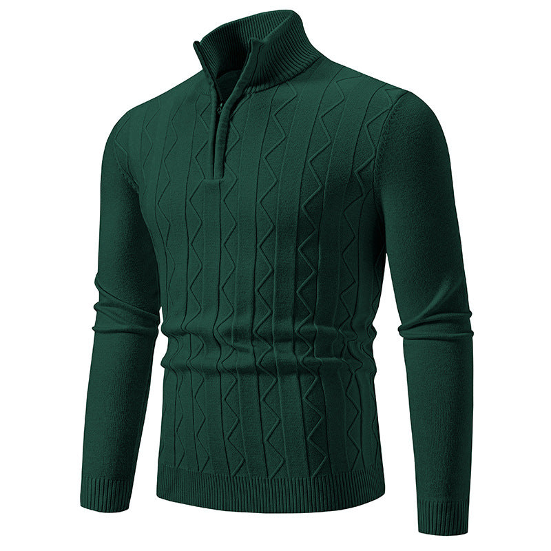 Men Slim-Fit Half-Zip Knit Sweater with Mock Neck, Cable Knit Pattern and Ribbed Cuffs Mune Fashion