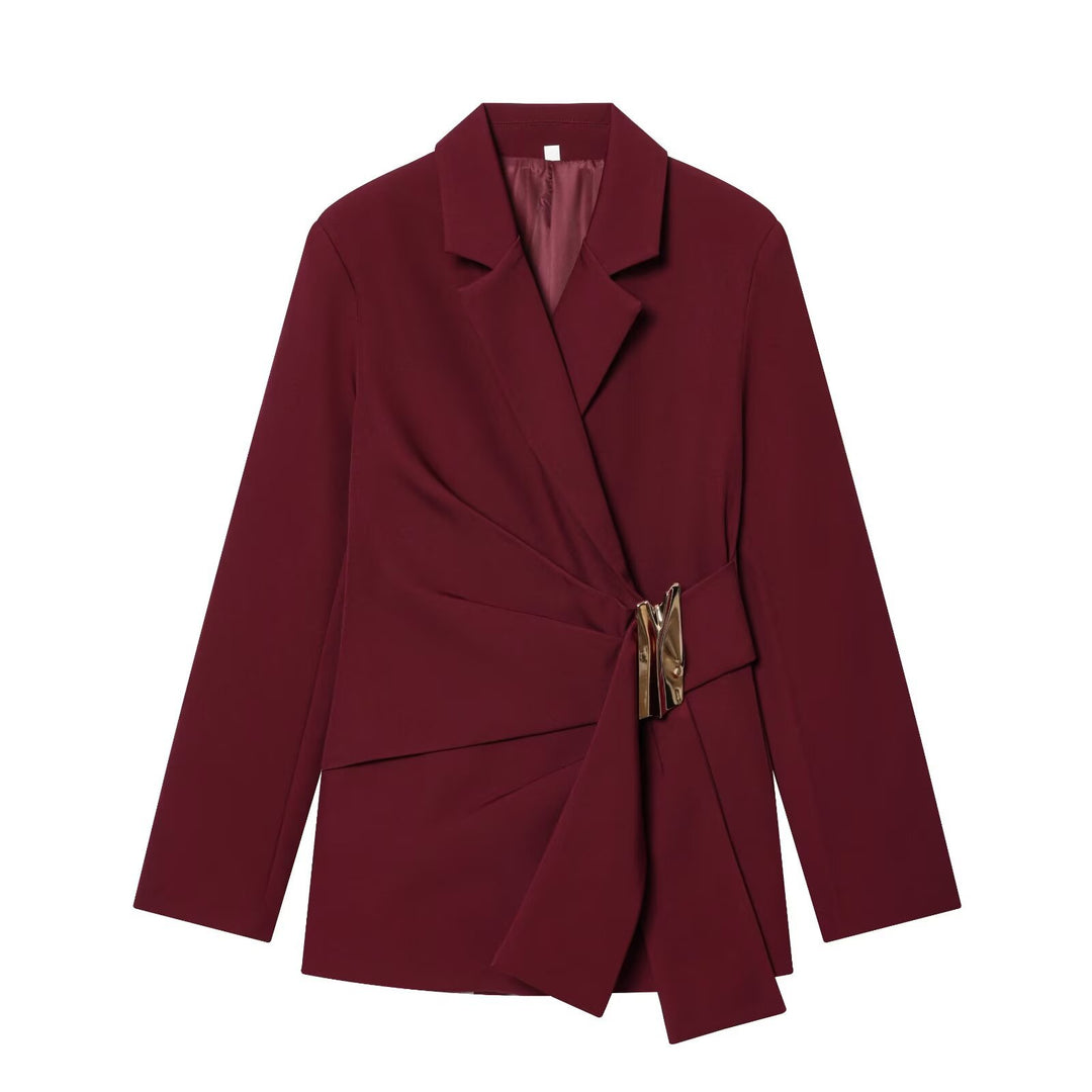 Women's Two-Piece Wrap Blazer and Palazzo Suit Set with Decorative Belt Mune Fashion