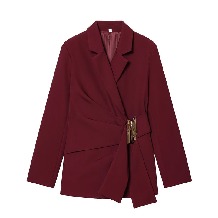 Women's Two-Piece Wrap Blazer and Palazzo Suit Set with Decorative Belt Mune Fashion