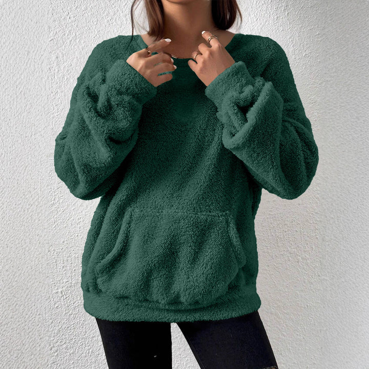 Women Cozy Teddy Fleece Sweater with Kangaroo Pocket Mune Fashion