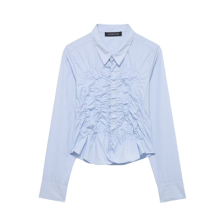 Women lightly fitted blouse with gathering and ruffle peplum Mune Fashion