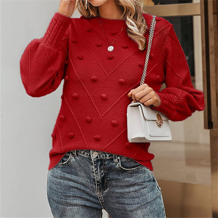 Women's knitted bobble pullover with balloon sleeves and round neck Mune Fashion