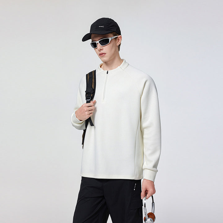 Men's waffle structure half-zip pullover with stand collar and relaxed fit Drune