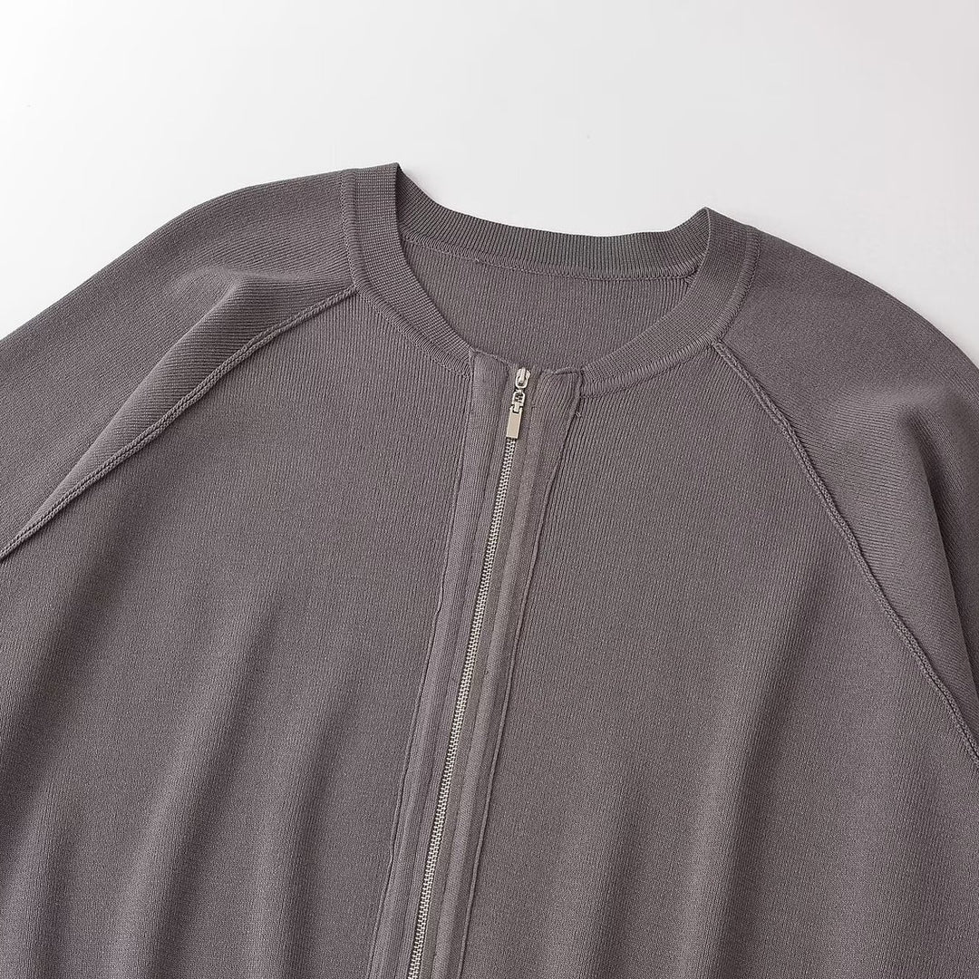 Women's Oversized Knit Bomber Jacket with Zipper and Raglan Sleeves Mune Fashion