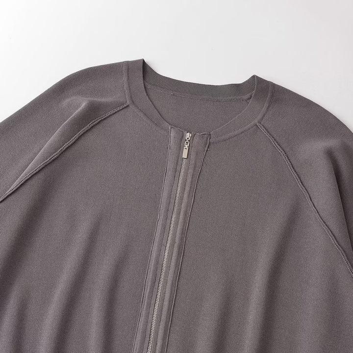 Women's Oversized Knit Bomber Jacket with Zipper and Raglan Sleeves Mune Fashion