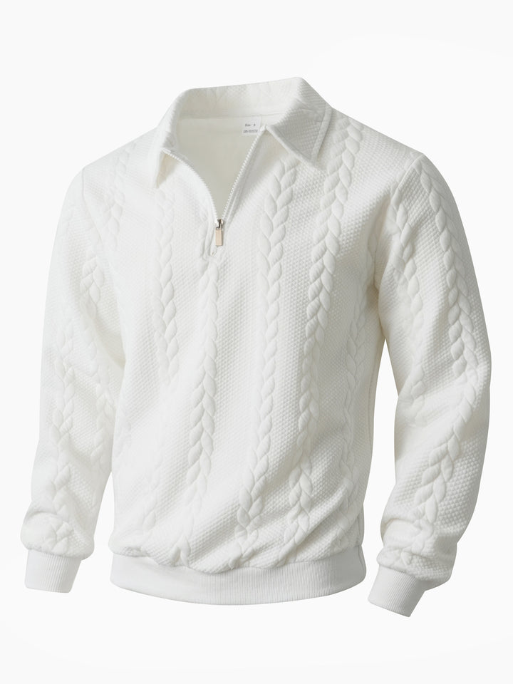 Men's half-zip pullover with kent collar, cable knit structure and ribbed hem Mune Fashion
