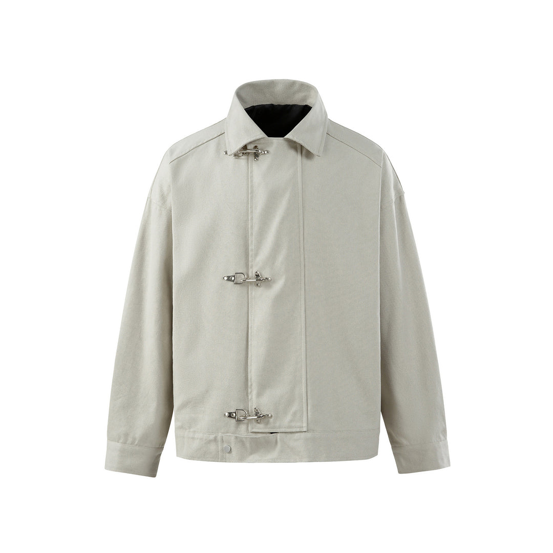 Men's Oversized Canvas Jacket with Distinct Metal Hook Closures Mune Fashion
