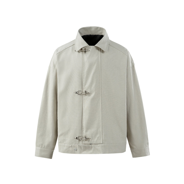 Men's Oversized Canvas Jacket with Distinct Metal Hook Closures Mune Fashion