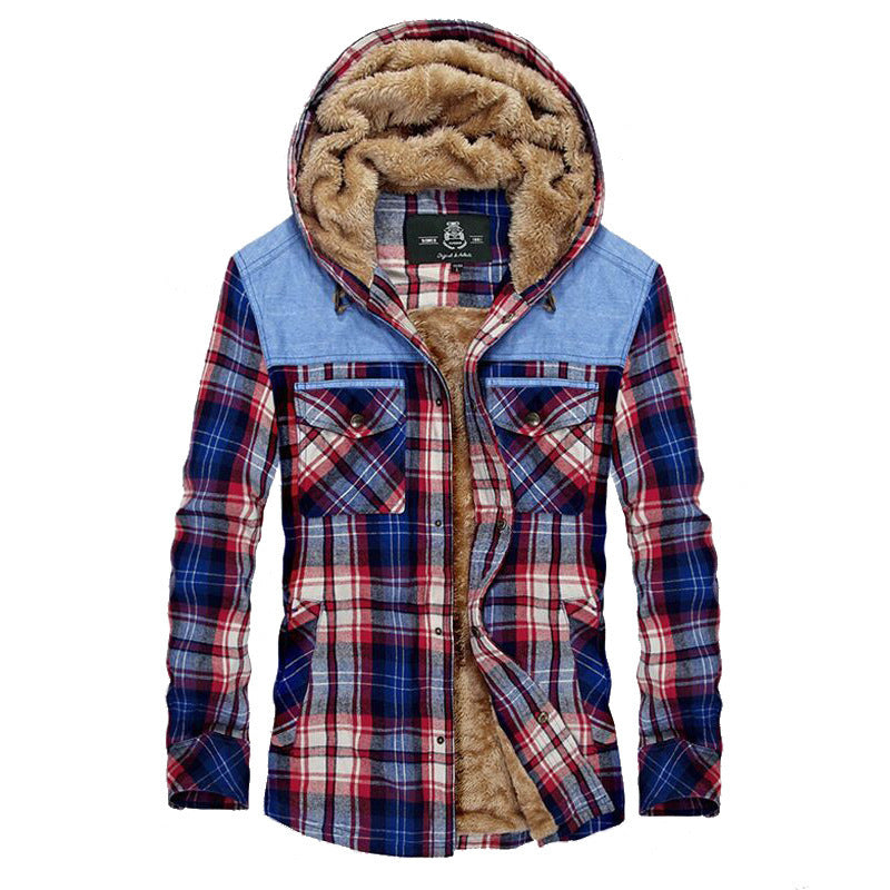 Men's checkered padded shirt jacket with hood and teddy lining Mune Fashion