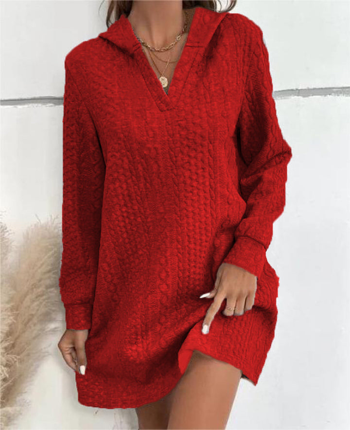 Women's Casual Textured Hoodie Knit Dress in Tunic Cut Mune Fashion