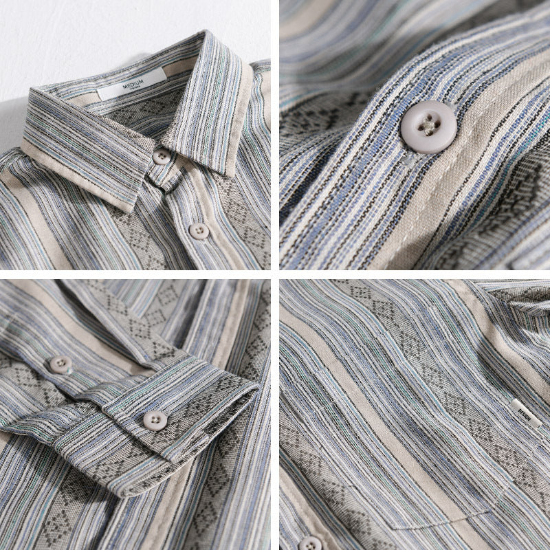 Men's Lightweight Striped Cotton-Linen Shirt in Ethnic Stripe Pattern Mune Fashion