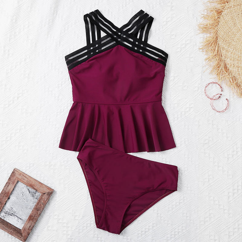 Women's sporty tankini with stylish ruffle trim Mune Fashion