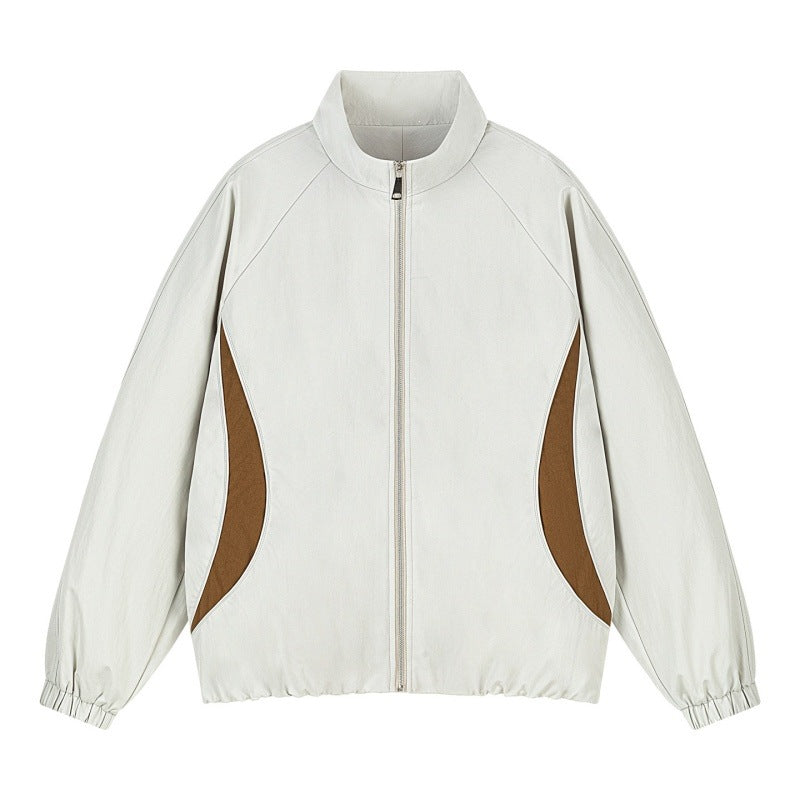 Men's Lightweight Oversized Casual Jacket with Stand Collar, Elastic Hem and Contrast Side Inserts Mune Fashion