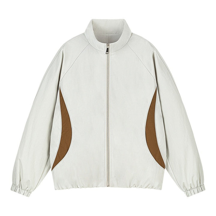 Men's Lightweight Oversized Casual Jacket with Stand Collar, Elastic Hem and Contrast Side Inserts Mune Fashion