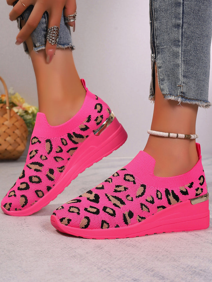 Women's  Sock Sneaker with elastic knitted upper leopard pattern and wedge profile sole Mune Fashion