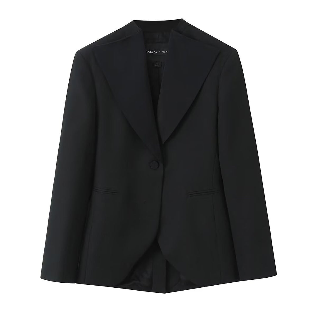 Women's Tailored Single-Button Blazer with Wide Shawl Collar and Narrow Silhouette Mune Fashion