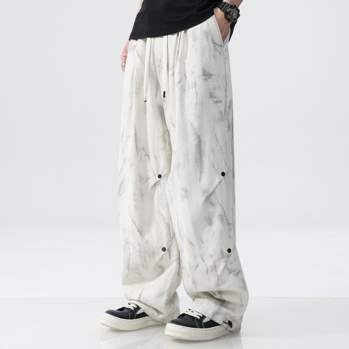 Men's Loose Fit Tie-Dye Cargo Pants made of Cotton Blend with Drawstring Mune Fashion