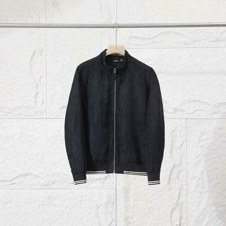 Men's Lightweight Bomber Jacket with Stand-Up Collar and Contrasting Ribbed Cuffs Mune Fashion