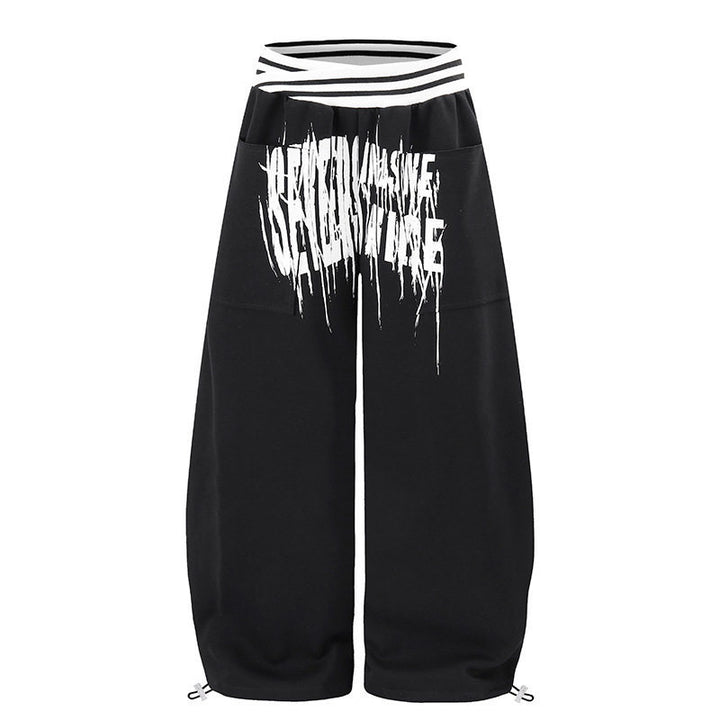 ladies culotte jogging pants with high-contrast waistband, patch pockets, and drawstring hem.