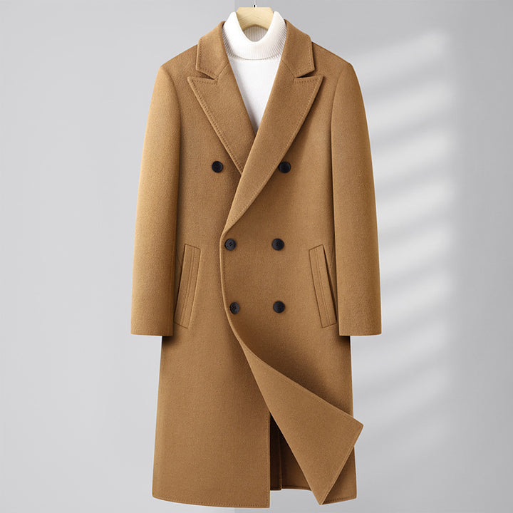 Men's Double-Breasted Wool Coat with Extended Cut and Lapel Collar Mune Fashion