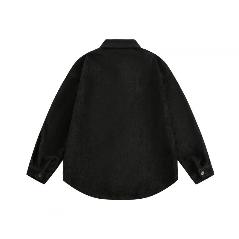 Unisex Oversized Velvet Shirt Jacket with Chest Pocket and Continuous Button Placket Mune Fashion