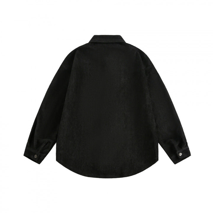 Unisex Oversized Velvet Shirt Jacket with Chest Pocket and Continuous Button Placket Mune Fashion