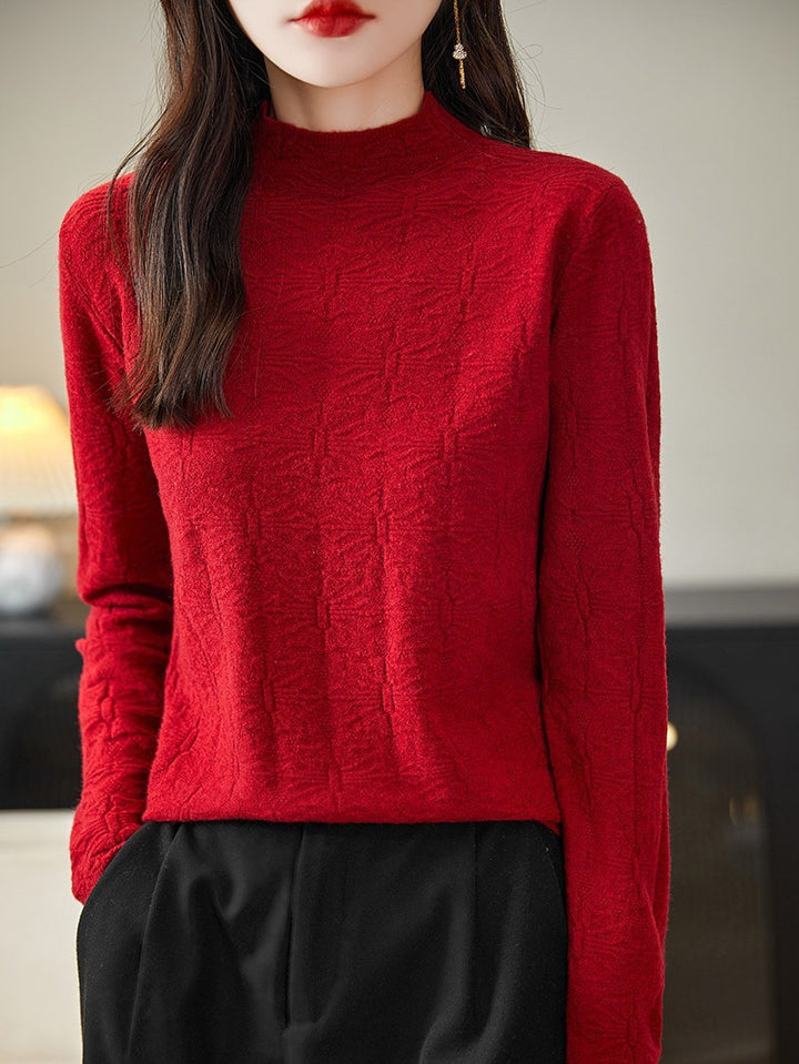 Women's Structured Fine Knit Long Sleeve with Stand-Up Collar and Boxy Silhouette Mune Fashion