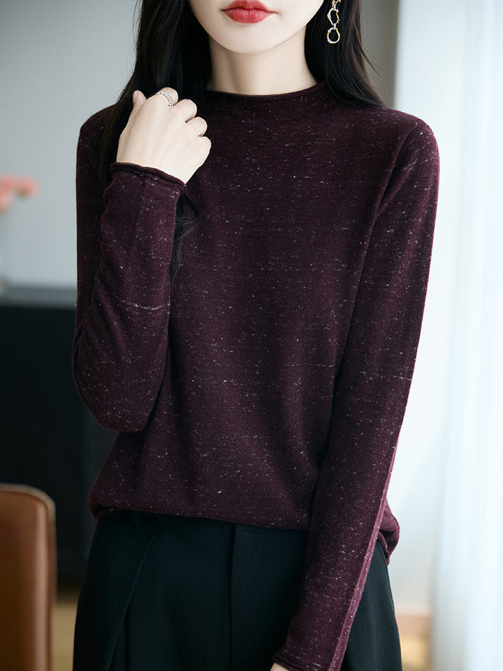 Women's Minimalist Nep Knit Long Sleeve with Short Stand-Up Collar Mune Fashion