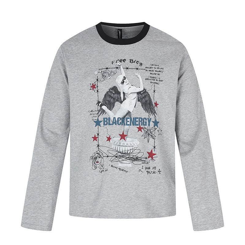 Women's long-sleeve shirt with vintage illustration, contrast collar and relaxed fit Mune Fashion