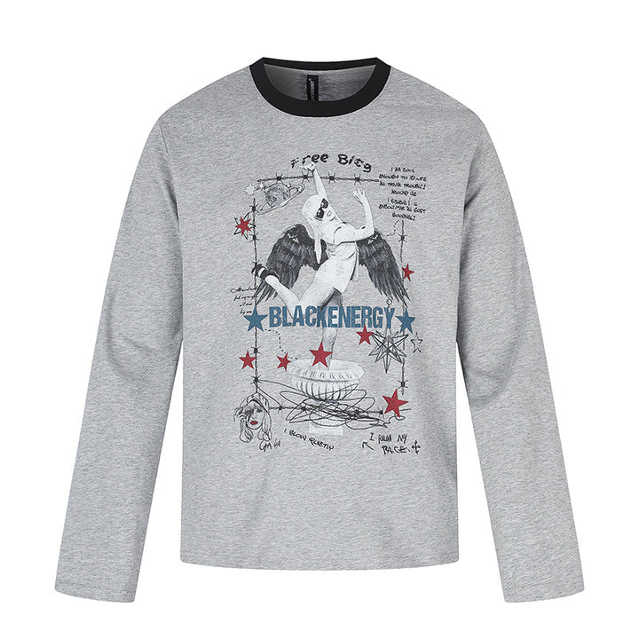 Women's long-sleeve shirt with vintage illustration, contrast collar and relaxed fit Mune Fashion