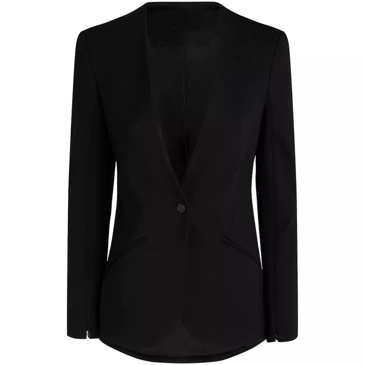 Women Cape Sleeve Tailored Blazer with Fitted Silhouette and Flared Pants with Leg Slit Mune Fashion