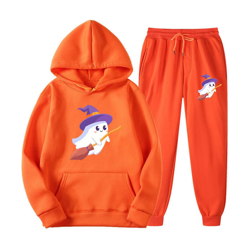 Unisex nan cozy hoodie and jogging pants set with Halloween ghost print Mune Fashion