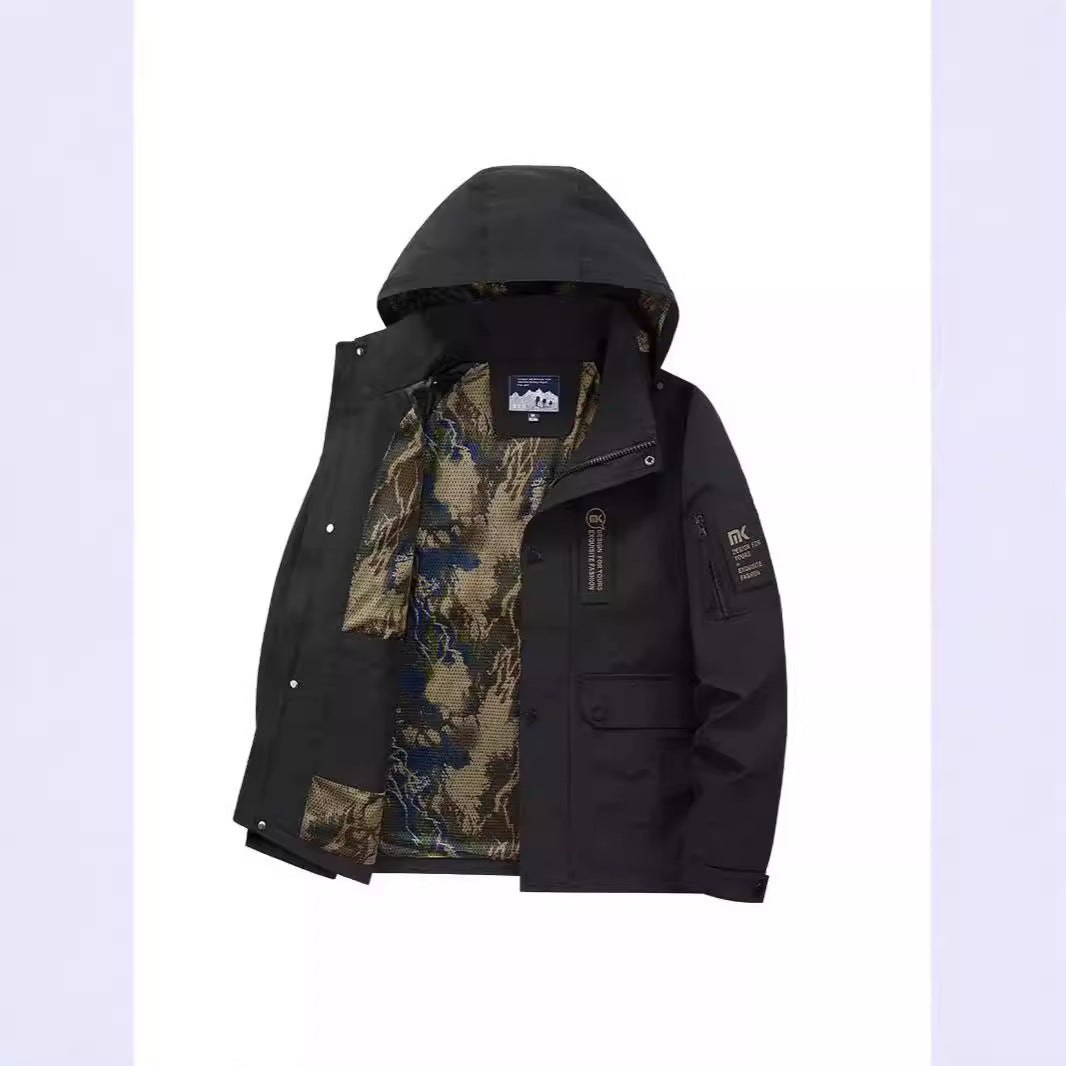 Men's hooded field jacket with camouflage mesh lining and water-repellent utility outer layer Mune Fashion