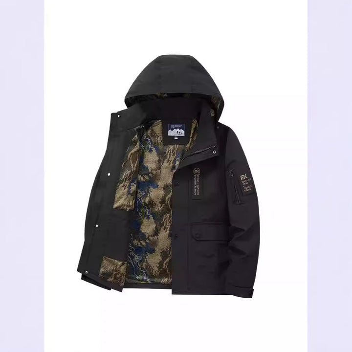 Men's hooded field jacket with camouflage mesh lining and water-repellent utility outer layer Mune Fashion