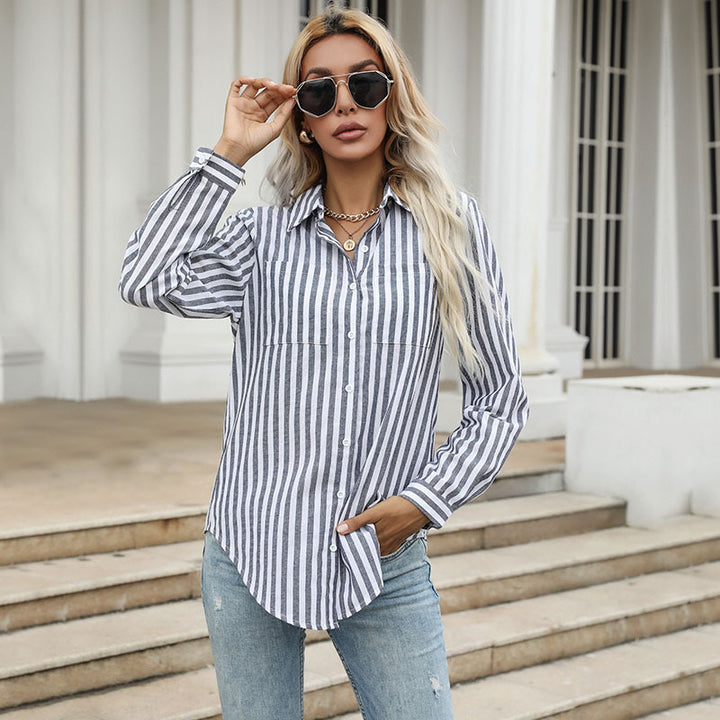 Women's Striped Long Sleeve Blouse Mune Fashion