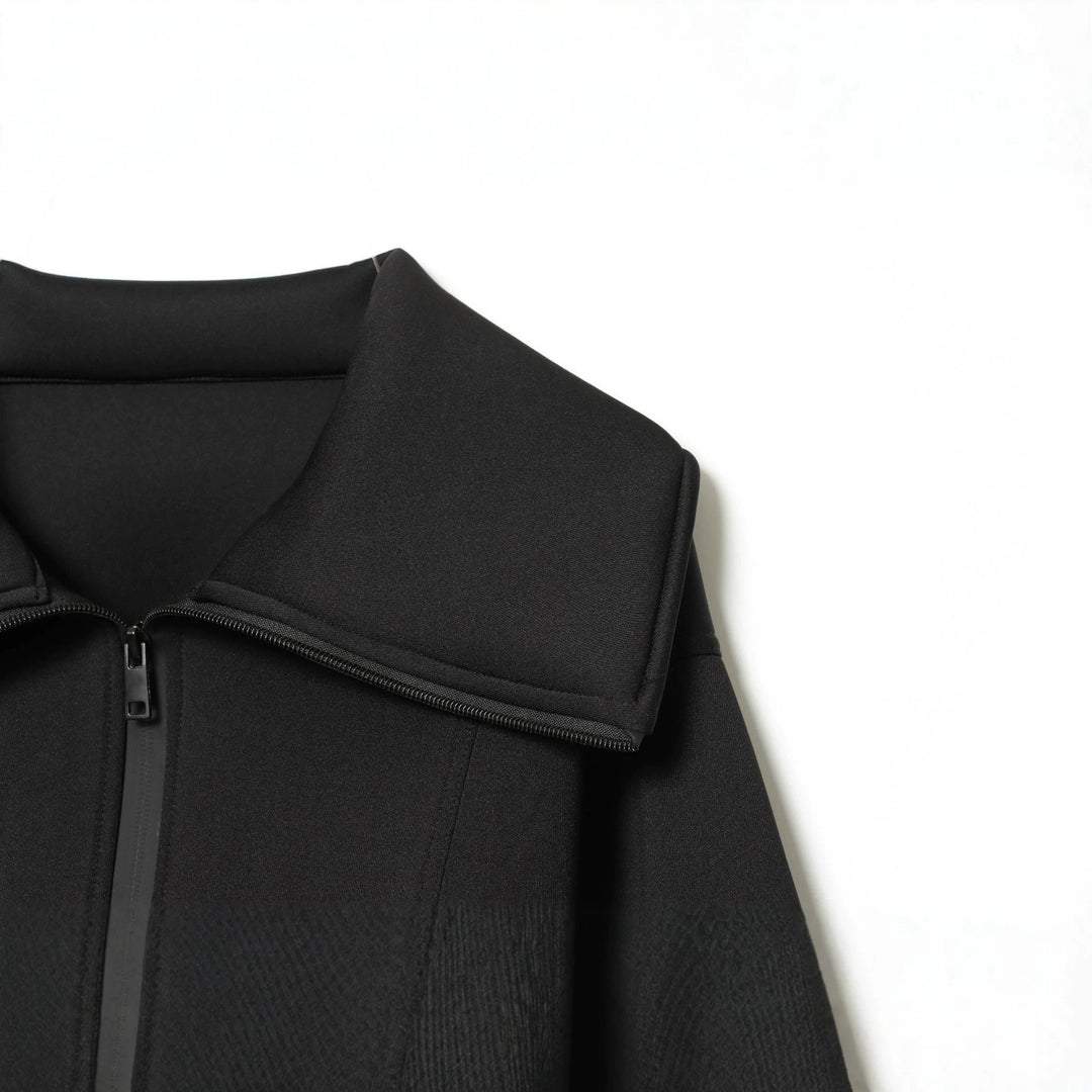 Women's Cropped Structured Jacket in Neoprene Look with Wide Shawl Collar Mune Fashion