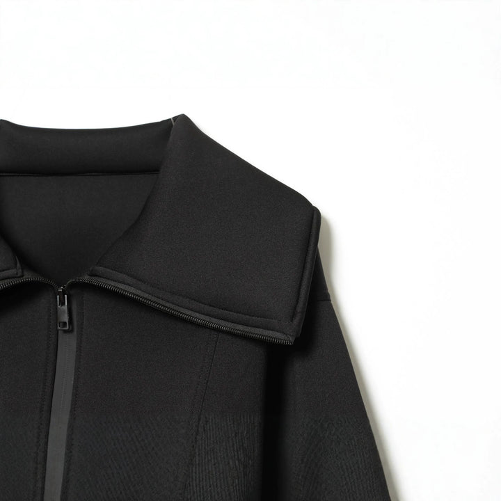 Women's Cropped Structured Jacket in Neoprene Look with Wide Shawl Collar Mune Fashion