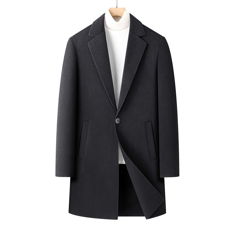 Men's Single-Breasted Wool Overcoat with Classic Lapels Mune Fashion