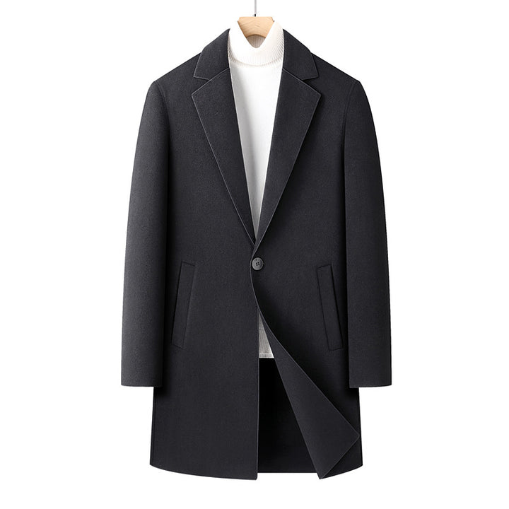 Men's Single-Breasted Wool Overcoat with Classic Lapels Mune Fashion