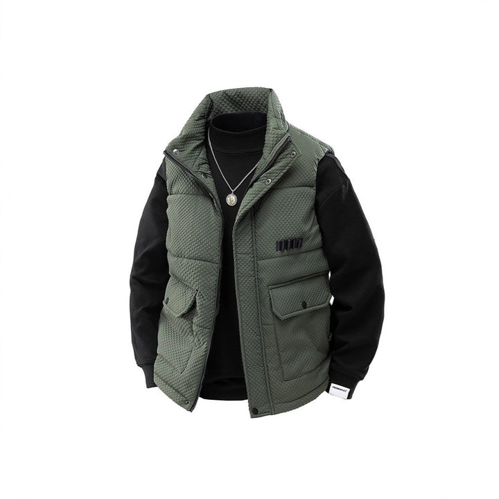 Men's Padded Quilted Vest with Utility Pockets and High Collar Mune Fashion
