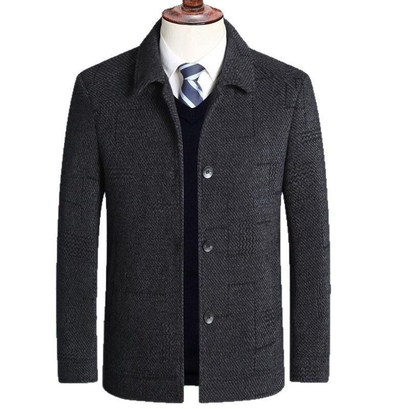 Men's elegant wool blend coat with textured weave look and button placket Mune Fashion