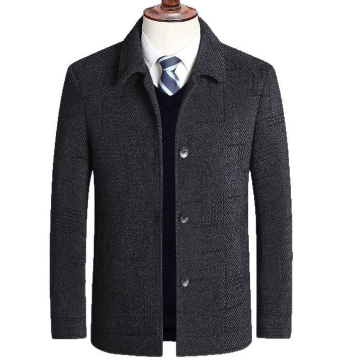 Men's elegant wool blend coat with textured weave look and button placket Mune Fashion