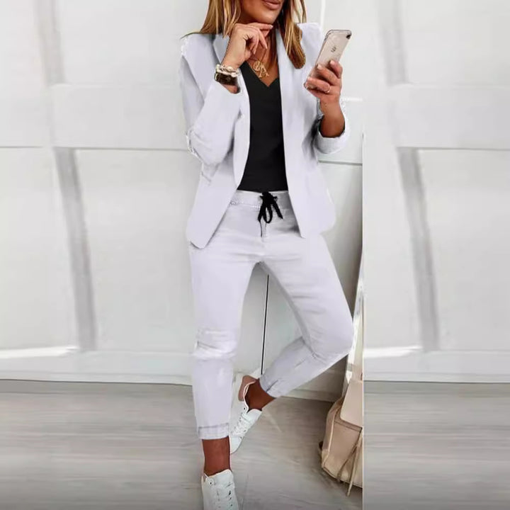 Women's two-piece blazer jogger set with tailored blazer and elastic waistband trousers Mune Fashion
