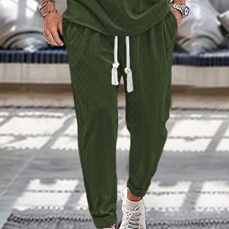 Men's Slim-Tapered Jogger Pants in Textured Design with Drawstring and Side Pockets Mune Fashion