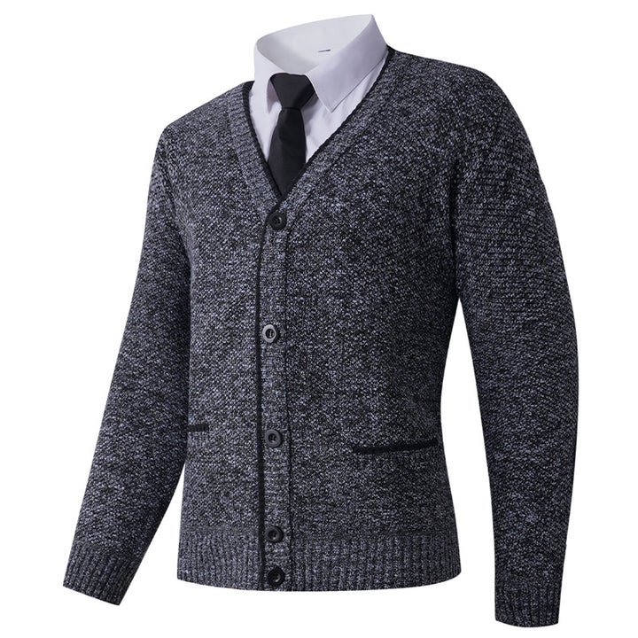 Men's Structured Knit Cardigan with V-Neck, Button Placket and Pockets Mune Fashion